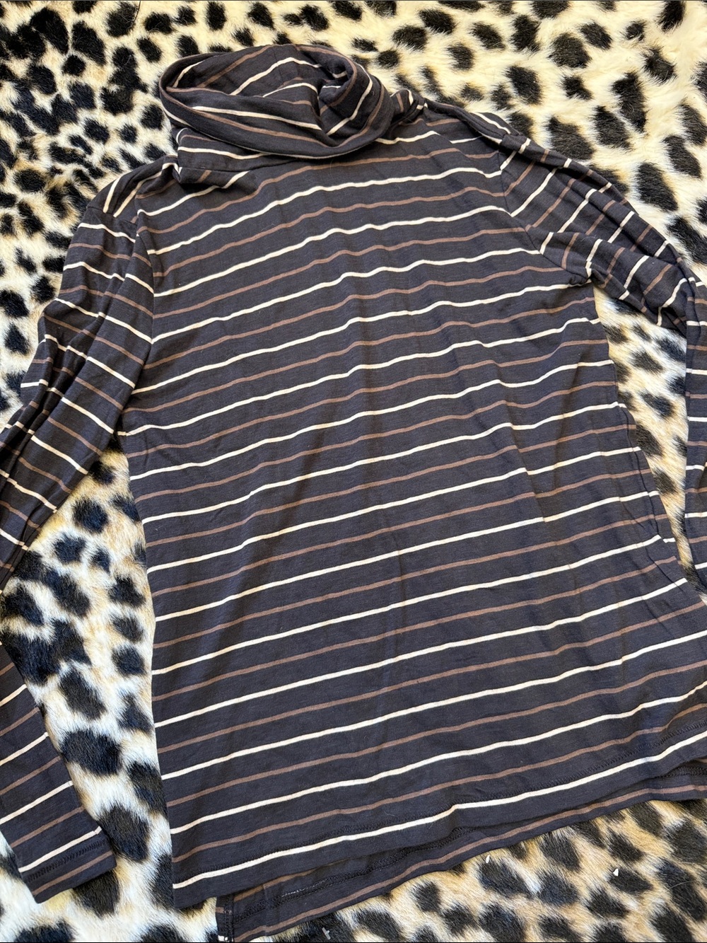 NWOT MADEWELL TISSUE TURTLENECK STRIPED GRAY BROWN SMALL